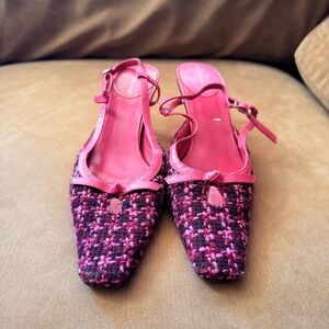 Elegant Pink Tweed Slingback Heels